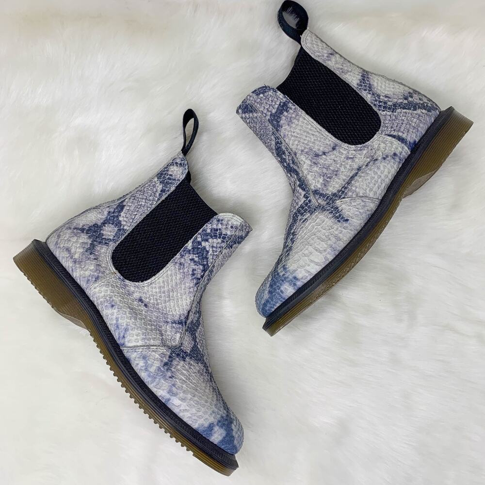 NWOT DR. MARTENS Flora Asciano Chelsea Boot faux snakeskin leather gray white